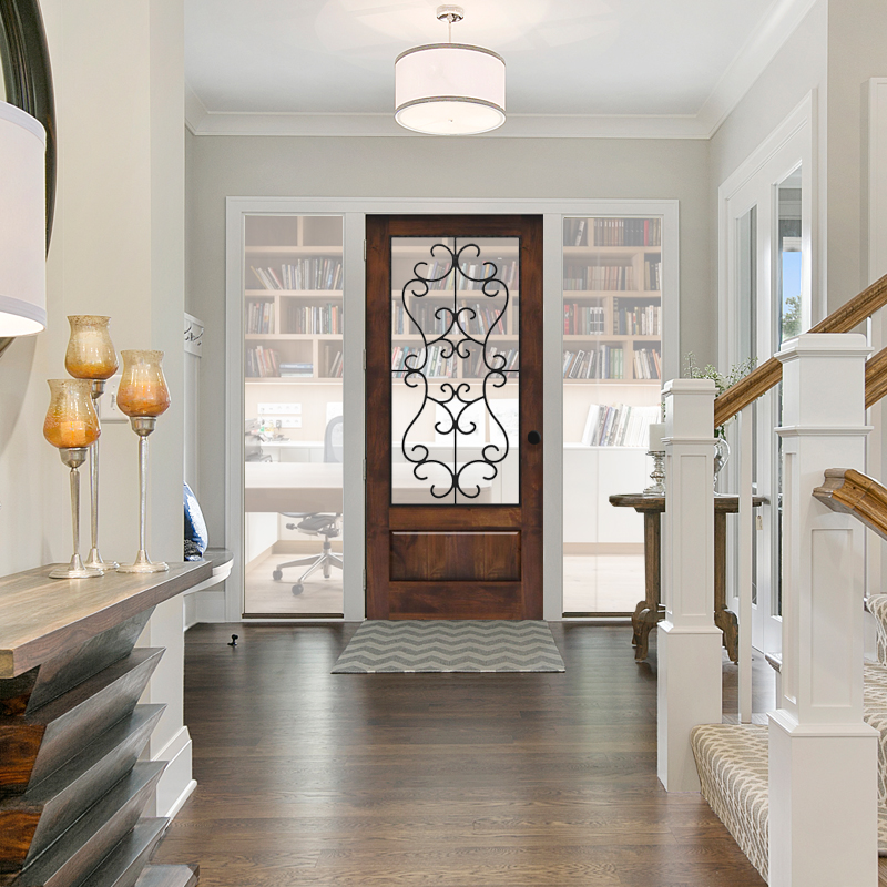 Manor Interior With Sidelights And Transom Window - Rustica Custom Doors